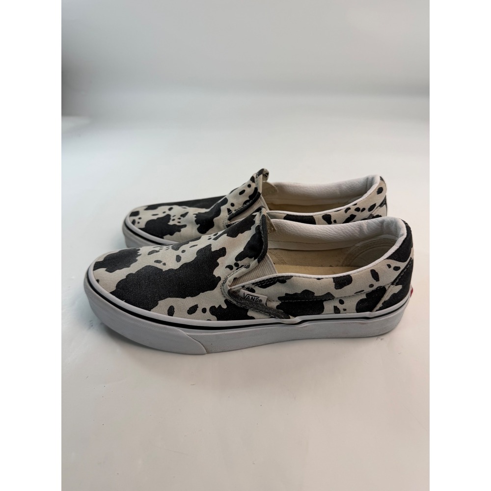 Vans Classic Slip-On Cow Print Black White Canvas Sneakers Womens 8.5 Mens 7 - Picture 2 of 7